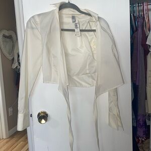 Saks 5th Ave cream tie collared top